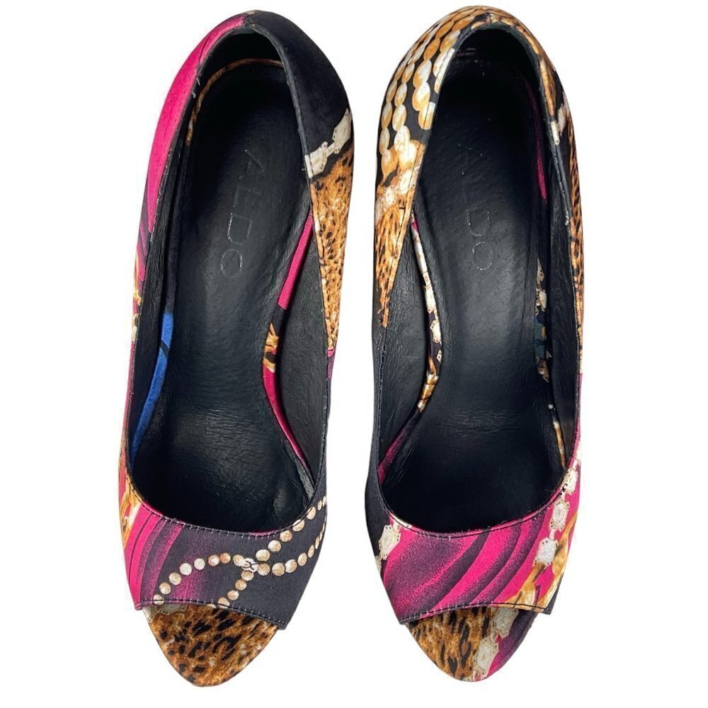 Aldo Torregrosa Peep Toe Platform Satin Wedge Women's Size 36 - Picture 3 of 11
